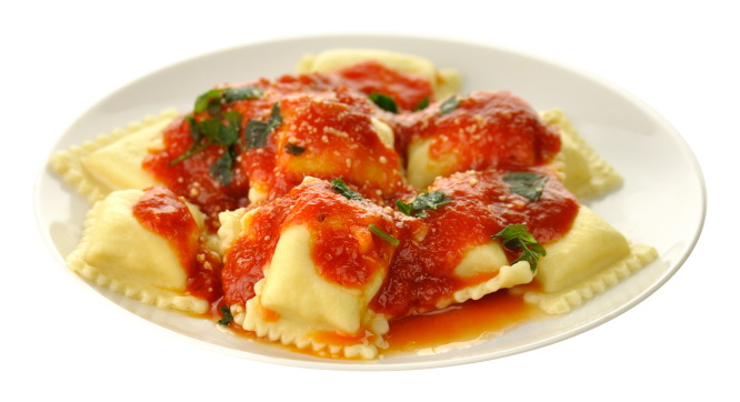 plato de ravioles son salsa filetto
