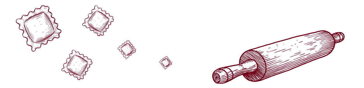 ilustracion de ravioles con palo amasar